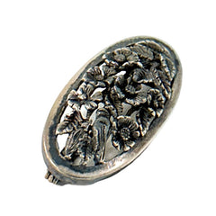 Vintage French Sterling Silver Floral Oval Brooch