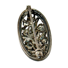 Vintage French Sterling Silver Floral Oval Brooch