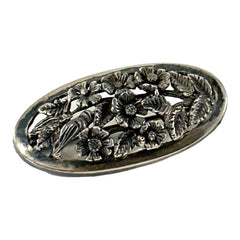 Vintage French Sterling Silver Floral Oval Brooch