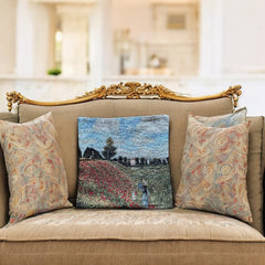 French Decorative Tapestry Cushion Cover | Monet Poppy Field | Art Lover Gift