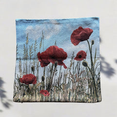 French Decorative Tapestry Cushion Cover | Red Poppies | French Lover Gift