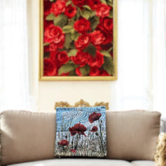 French Decorative Tapestry Cushion Cover | Red Poppies | French Lover Gift