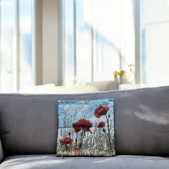 French Decorative Tapestry Cushion Cover | Red Poppies | French Lover Gift