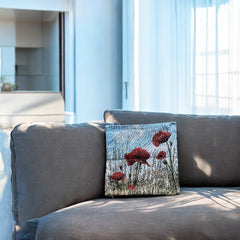 French Decorative Tapestry Cushion Cover | Red Poppies | French Lover Gift