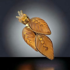 Vintage French Frosted Amber Glass Leaves Brooch