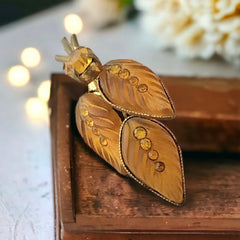 Vintage French Frosted Amber Glass Leaves Brooch