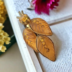 Vintage French Frosted Amber Glass Leaves Brooch