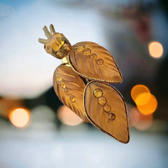 Vintage French Frosted Amber Glass Leaves Brooch