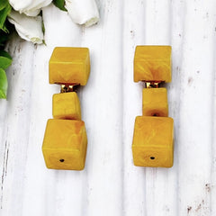 Vintage French Butterscotch Yellow Resin Cube Dangle Clip-on Earrings 1960s