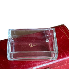 Vintage 1940s clear glass vanity box with reversed etched floral and butterfly design, beveled lid, and frosted detailing—perfect for jewelry, trinkets, or decorative display.