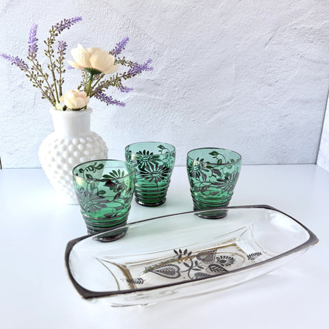 French Georges Bréard decorative dish with silver enamel floral design.
