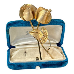 Vintage Signed Giovanni Double Roses Gold Tone Brooch