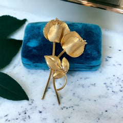 Vintage Signed Giovanni Double Roses Gold Tone Brooch