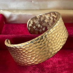 Vintage Signed Givenchy Brushed Gold Tone Hammered Cuff Bracelet