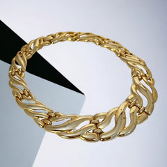 Vintage Chunky Wide Wavy Graduated Gold Tone Links Collar Necklace