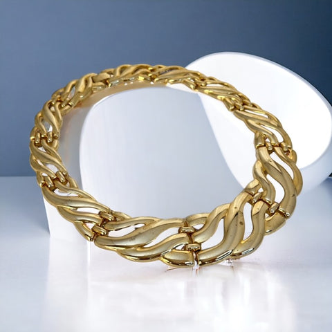 Vintage Chunky Wide Wavy Graduated Gold Tone Links Collar Necklace