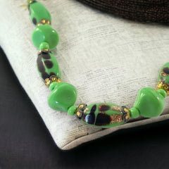 Vintage 1950's Czech Jade Green Art Glass Necklace