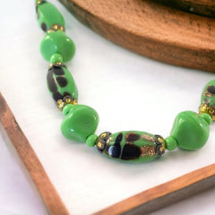 Vintage 1950's Czech Jade Green Art Glass Necklace