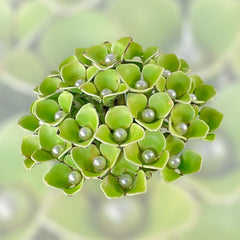 Vintage Green Enamel &amp; Faux Pearls Hydrangea Statement Brooch