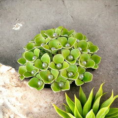 Vintage Green Enamel &amp; Faux Pearls Hydrangea Statement Brooch