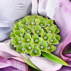 Vintage Green Enamel and Faux Pearls Hydrangea Statement Brooch