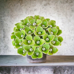 Vintage Green Enamel &amp; Faux Pearls Hydrangea Statement Brooch