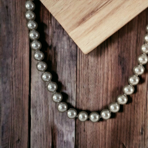 Vintage Grey Beige Faux Pearls Knotted Necklace