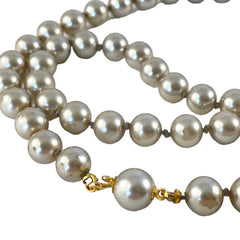 Vintage Grey Beige Faux Pearls Knotted Necklace