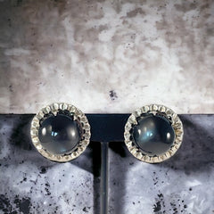 Vintage Grey Moonglow Cabochons Silver Tone Clip-on Earrings