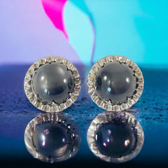 Vintage Grey Moonglow Cabochons Silver Tone Clip-on Earrings