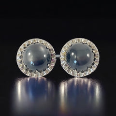 Vintage Grey Moonglow Cabochons Silver Tone Clip-on Earrings