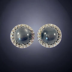 Vintage Grey Moonglow Cabochons Silver Tone Clip-on Earrings