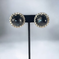 Vintage Grey Moonglow Cabochons Silver Tone Clip-on Earrings