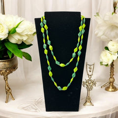 Vintage 1960s Hong Kong Apple &amp; Forest Green Plastic Diamond Cubes Extra Long Necklace – Bold &amp; Versatile Retro Style