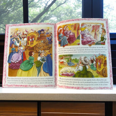 Bundle of two French children's books from the 'L’Imagerie des Tout-Petits' series by Fleurus, featuring 'Les Sorcières et les Fées' (1997) and 'Les Princesses' (2003), shown in excellent vintage condition. Interior pages of Fleurus 'L’Imagerie' books showing illustrations and clean condition.