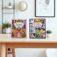 Bundle of two French children's books from the 'L’Imagerie des Tout-Petits' series by Fleurus, featuring 'Les Sorcières et les Fées' (1997) and 'Les Princesses' (2003), shown in excellent vintage condition.