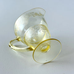 Vintage Indiana Glass Vernon Pattern #616 yellow Depression glass footed creamer with floral etched design and pedestal base