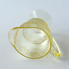 Vintage Indiana Glass Vernon Pattern #616 yellow Depression glass footed creamer with floral etched design and pedestal base