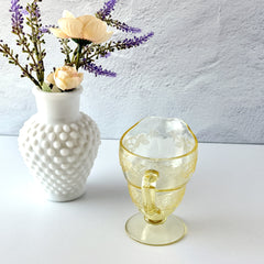 Vintage Indiana Glass Vernon Pattern #616 yellow Depression glass footed creamer with floral etched design and pedestal base