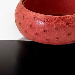 Vintage Italian Scuola Del Cuoio Red Ostrich Leather Bangle Bracelet