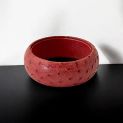 Vintage Italian Scuola Del Cuoio Red Ostrich Leather Bangle Bracelet