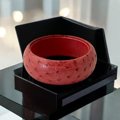 Vintage Italian Scuola Del Cuoio Red Ostrich Leather Bangle Bracelet