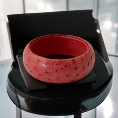 Vintage Italian Scuola Del Cuoio Red Ostrich Leather Bangle Bracelet