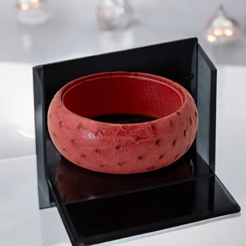 Vintage Italian Scuola Del Cuoio Red Ostrich Leather Bangle Bracelet