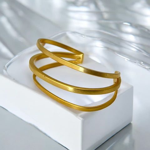 Jane Diaz 3-Tier Gold Plated Modern Square Wire Cuff Bracelet