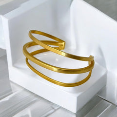 Jane Diaz 3-Tier Gold Plated Modern Square Wire Cuff Bracelet