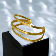 Jane Diaz 3-Tier Gold Plated Modern Square Wire Cuff Bracelet