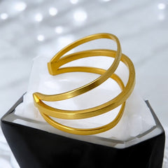 Jane Diaz 3-Tier Gold Plated Modern Square Wire Cuff Bracelet