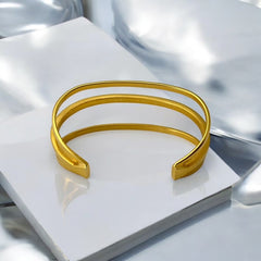 Jane Diaz 3-Tier Gold Plated Modern Square Wire Cuff Bracelet