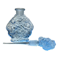 Vintage Japan Blue Pressed Glass Art Deco Style Cherubs Perfume Bottle | 1950s Decorative Scent Bottle with Dauber | Vintage Gift Idea